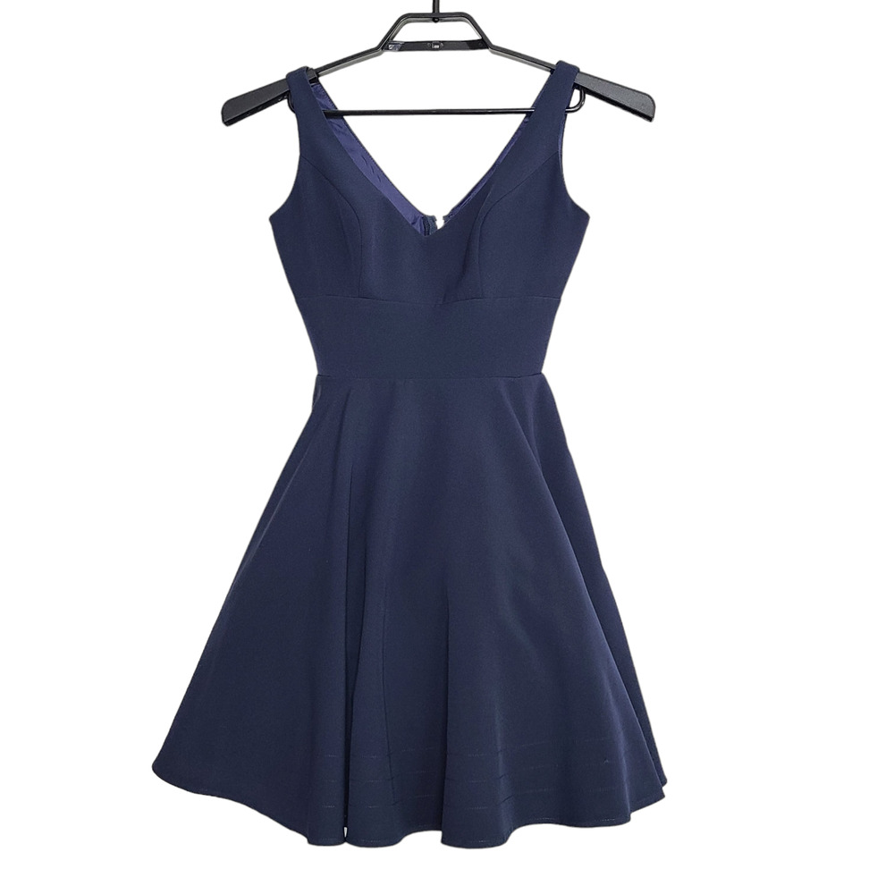 Xscape Fit and Flare Vneck Party Dress Size 2 Navy Blue Short Homecoming